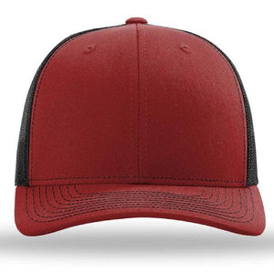 A Richardson 112 Snapback Trucker Cap with a mesh back and pre-curved visor on a white background.
