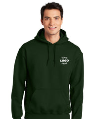 A man wearing a Gildan - DryBlend Pullover Hoodie Sweatshirt 12500 with double-needle stitching.