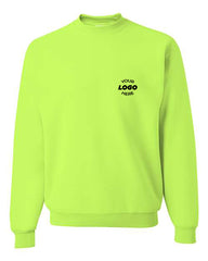 A bright neon green Jerzees NuBlend Safety Crewneck Sweatshirt, by JERZEES, with small black text reading 
