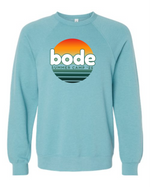 The designerapp Bode Summer Bootcamp "OG Logo" Unisex Crewneck BC Fleece Raglan Sweatshirt 3901 features a sunset logo, crafted from pre-shrunk Airlume combed and ring-spun cotton for top comfort.