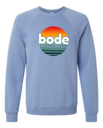 The Bode Summer Bootcamp "OG Logo" Unisex Crewneck BC Fleece Raglan Sweatshirt 3901 by designerapp features a retro sunset graphic and is crafted from soft Airlume cotton for premium comfort.