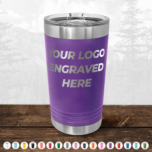 Pink Kodiak Coolers double-walled insulated tumbler with customizable logo area displayed against a wooden background.