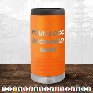 A Custom Slim Seltzer Can Holder with your Logo or Design Engraved - Special Bulk Wholesale Volume Pricing made of insulated stainless steel that can be customized with your custom logo engraved here from Kodiak Coolers.