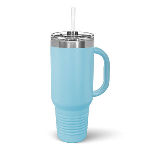 Light blue POD - 40 oz Travel Tumbler with Built in Handle and Straw - Stainless Steel Vacuum Insulated by Kodiak Coolers, featuring a ridged design and isolated on a white background.