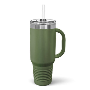 Green insulated Kodiak Coolers POD - 40 oz Travel Tumbler with Built in Handle and Straw, stainless steel rim and clear straw, isolated on a white background.