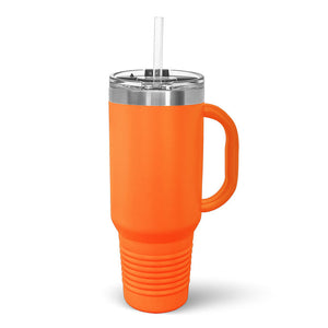 POD - 40 oz Travel Tumbler with Built in Handle and Straw - Stainless Steel Vacuum Insulated by Kodiak Coolers, featuring a handle and textured grip, isolated on a white background.