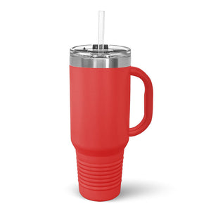 A red Kodiak Coolers POD - 40 oz Travel Tumbler with Built in Handle and Straw, Stainless Steel Vacuum Insulated, set against a plain white background.