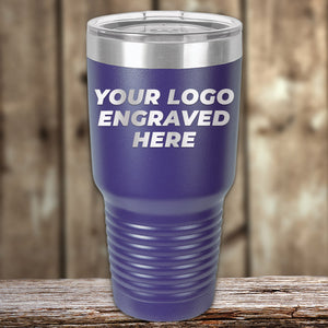 A purple Custom Tumblers 30 oz with the words your logo engraved here, perfect for showcasing your brand, made by Kodiak Coolers.