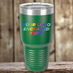 A green Custom Tumbler with your logo UV printed on it, perfect as a Kodiak Coolers custom corporate promotional gift!