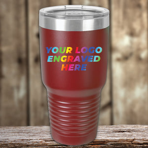 A red Custom Tumbler featuring your Kodiak Coolers logo UV printed on it, making it an ideal corporate promotional gift.