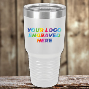 A Kodiak Coolers custom white tumbler, perfect as a corporate promotional gift, featuring your logo engraved on it.