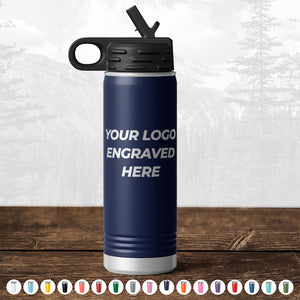 A Kodiak Coolers custom water bottle with your logo engraved on it, perfect for promotional materials.