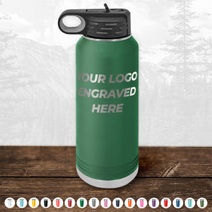 A custom logo-engraved Kodiak Coolers green water bottle made of insulated stainless steel, perfect for promoting your brand with a laser-engraved logo.