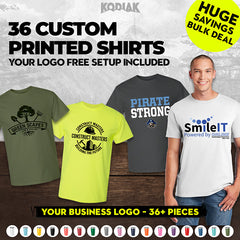 (Pack of 36) Heavy 100% Cotton Custom T-Shirt - Gildan 5000 - Custom Screen Printed Logo Included