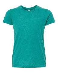 A high-quality BELLA + CANVAS women's teal Bella Canvas Youth Triblend T-Shirt on a white background.