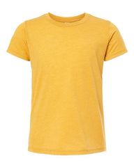A high-quality, comfortable BELLA + CANVAS yellow t-shirt on a white background made of BELLA + CANVAS Youth Triblend material.