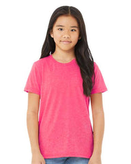 A young girl wearing a BELLA + CANVAS Bella Canvas Youth Triblend T-Shirt.