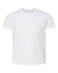 A Tultex Youth Fine Jersey T-Shirt 100% Cotton featuring USA cotton on a white background.
