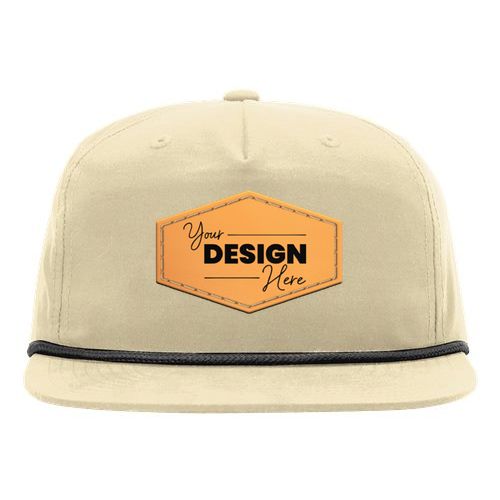 Beige Richardson 256 Umpqua Rope Snapback Cap with a customizable design area and UPF 50+ protection.