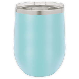 The Kodiak Coolers BLANK ITEM - Insulated 12 oz Wine Cup in light blue features a clear plastic lid, ideal for personalized mugs or unique promotional gifts, shown on a white background.