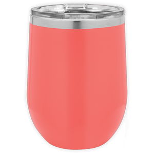 The Kodiak Coolers Insulated 12 oz Wine Cup is a stainless steel tumbler with a coral finish and clear lid—ideal as a promotional gift or personalized mug featuring your custom logo.