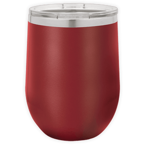 The BLANK ITEM - Insulated 12 oz Wine Cup by Kodiak Coolers is a red stainless steel tumbler with a clear plastic lid, ideal for personalized mugs or promotional gifts, displayed against a white background.