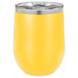A yellow Kodiak Coolers BLANK ITEM - Insulated 12 oz Wine Cup with a clear lid is shown on a white background—perfect for stylish promotional gifts or as a custom logo/personalized mug.