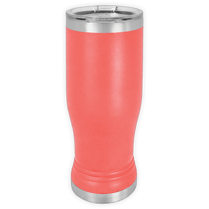 The Kodiak Coolers BLANK ITEM 14 oz Insulated Pilsner Glass is a tall, pink tumbler with a silver rim and base—perfect for logo promotions or as a custom mug to keep drinks hot or cold.
