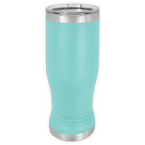 The Kodiak Coolers BLANK ITEM - 14 oz Insulated Pilsner Glass in turquoise with a clear lid is ideal for logo promotions or custom mug lovers, shown upright against a white background.