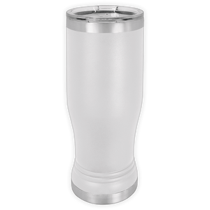 A 14 oz BLANK ITEM Insulated Pilsner Glass by Kodiak Coolers with a clear lid, ideal for custom logo gifts or personalized mugs, displayed on a plain white background.