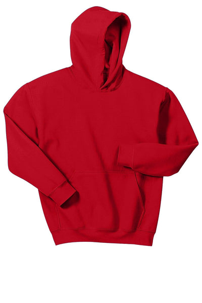 A Gildan Youth Heavy Blend Hoodie Sweatshirt 18500B, durable and comfortable, on a white background.