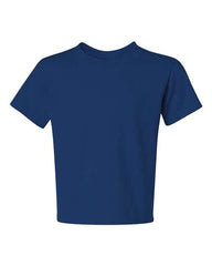 A boy's JERZEES Dri-Power Youth 50/50 T-Shirt on a white background.