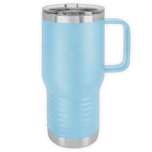 Kodiak Coolers' 20 oz Insulated Travel Tumbler with Built in Handle against a gray background, custom printed with logo for a promotional gift.