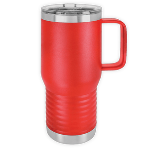 Red Kodiak Coolers 20 oz Insulated Travel Tumbler with Built in Handle and stainless steel base, custom printed with logo.