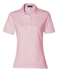 A clean finished Jerzees Women's Semi-Fitted Polo Spotshield 50/50 made with cotton/polyester blend and SpotShield fabric.