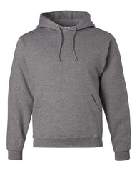 A gray Jerzees NuBlend Hoodie Sweatshirt with a pre-shrunk fleece.