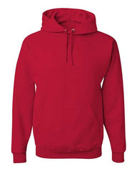 A pre-shrunk Jerzees NuBlend Hoodie Sweatshirt made of cotton/polyester fleece on a white background.