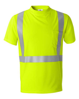 A Kishigo High Performance Microfiber Safety T-Shirt with a reflective pocket.