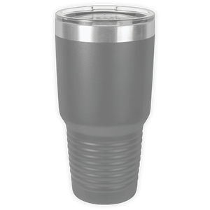 Showcase your brand on the go with the BLANK ITEM - Insulated 30 oz Tumbler from Kodiak Coolers—a gray, stainless steel travel mug featuring a clear plastic lid and textured grip, perfect for custom logo mugs or promotional use.