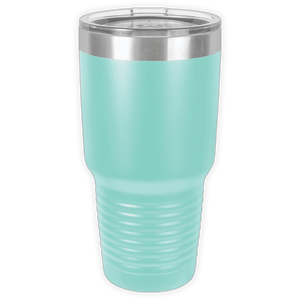 The Kodiak Coolers BLANK ITEM - Insulated 30 oz Tumbler has a light blue finish, clear plastic lid, stainless steel rim, and a textured grip—ideal for custom mugs or showcasing your business logo.
