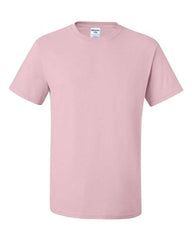 A pink Jerzees Midweight Dri-Power 50/50 T-Shirt made of cotton/polyester blend, on a white background.