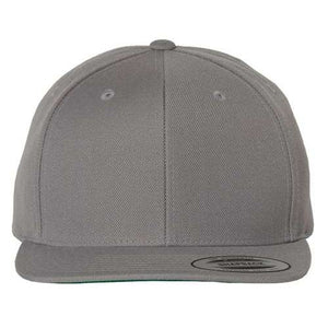 A Yupoong Classics 6089 Premium Flat Bill Snapback Cap with a snapback closure on a white background.