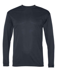 The C2 Sport Performance Long Sleeve T-Shirt, a plain, black shirt with long sleeves displayed against a white background, is crafted from moisture-wicking fabric to keep you comfortable all day.
