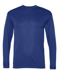 Here is a rewrite using the given product data:

The C2 Sport Performance Long Sleeve T-Shirt by C2 Sport is a plain, crew-neck sports top in solid navy blue, crafted from antimicrobial fabric.