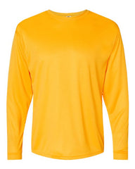 A C2 Sport Performance Long Sleeve T-Shirt in yellow, crafted from moisture-wicking fabric by C2 Sport, is displayed against a white background.