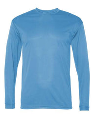 A C2 Sport Performance Long Sleeve T-Shirt by C2 Sport, featuring a plain design in light blue and made from moisture-wicking, antimicrobial fabric.