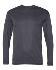 A C2 Sport Performance Long Sleeve T-Shirt, featuring a crew neck and moisture-wicking fabric in plain black, displayed on a white background.
