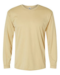 The C2 Sport Performance Long Sleeve T-Shirt by C2 Sport is a beige, plain design with no visible logos or patterns, displayed on a white background and made from antimicrobial fabric.