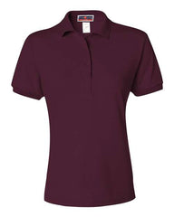 A JERZEES Women's Semi-Fitted Polo Spotshield 50/50 made with SpotShield fabric for clean finished look.