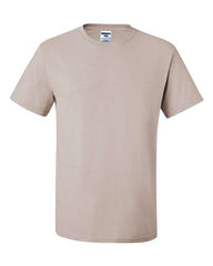 A JERZEES Midweight Dri-Power 50/50 T-Shirt with moisture management performance, made of cotton/polyester blend fabric and pre-shrunk, on a white background.